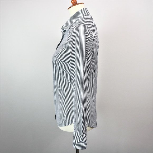J. Crew Haberdashery Black White Pinstripe Perfect Stretch Button Up Long Sleeve - Picture 7 of 16